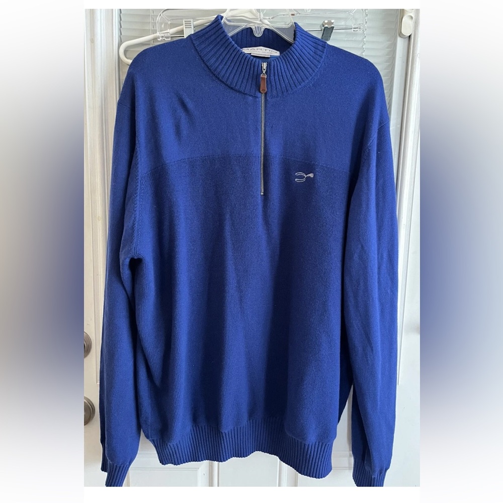 Martin Golf Sweater Elegant Blue Zip-Up 100% Merino Wool Timeless as the Game